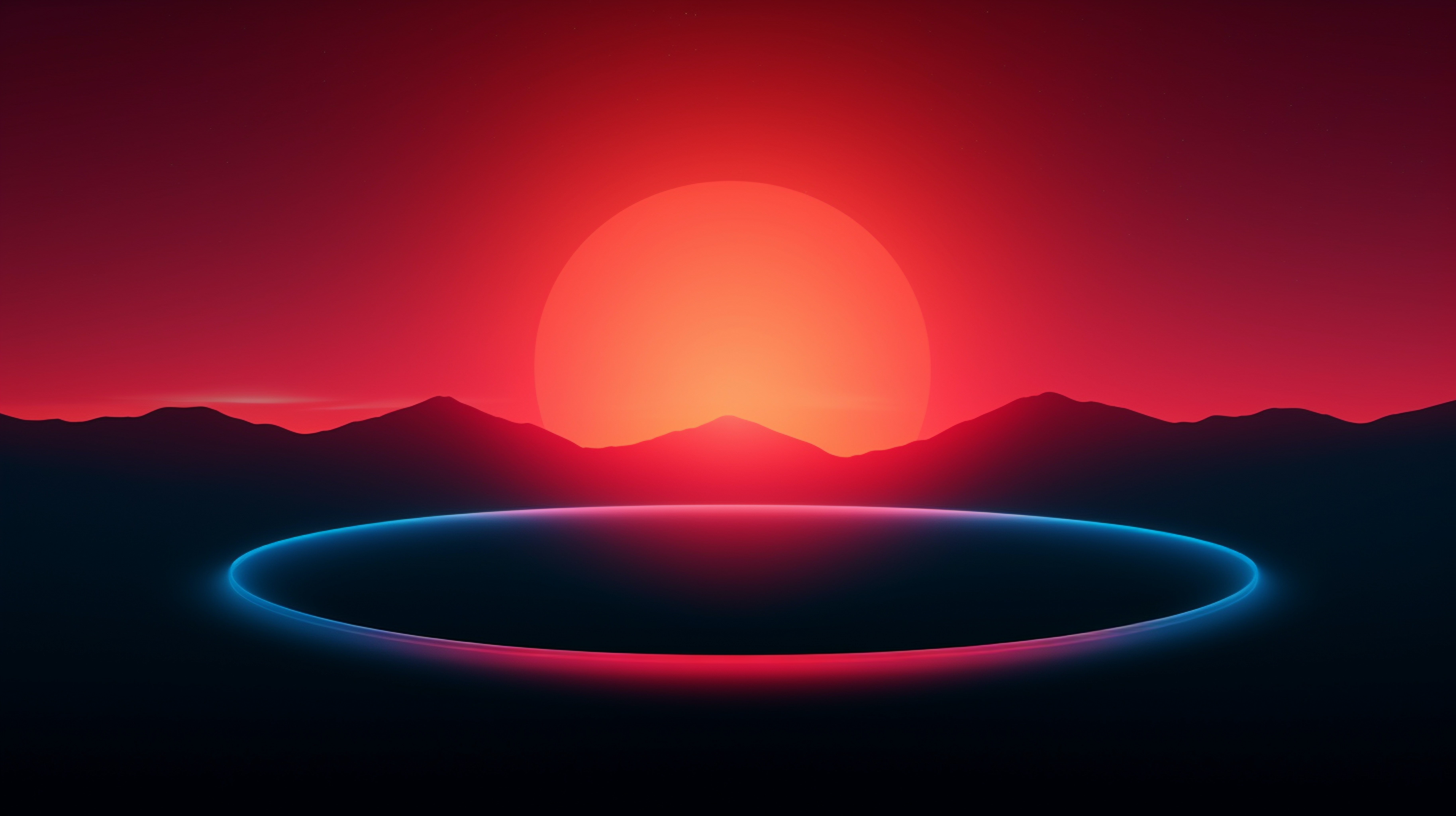 sun setting over mountains neon light 8k 6g.jpg