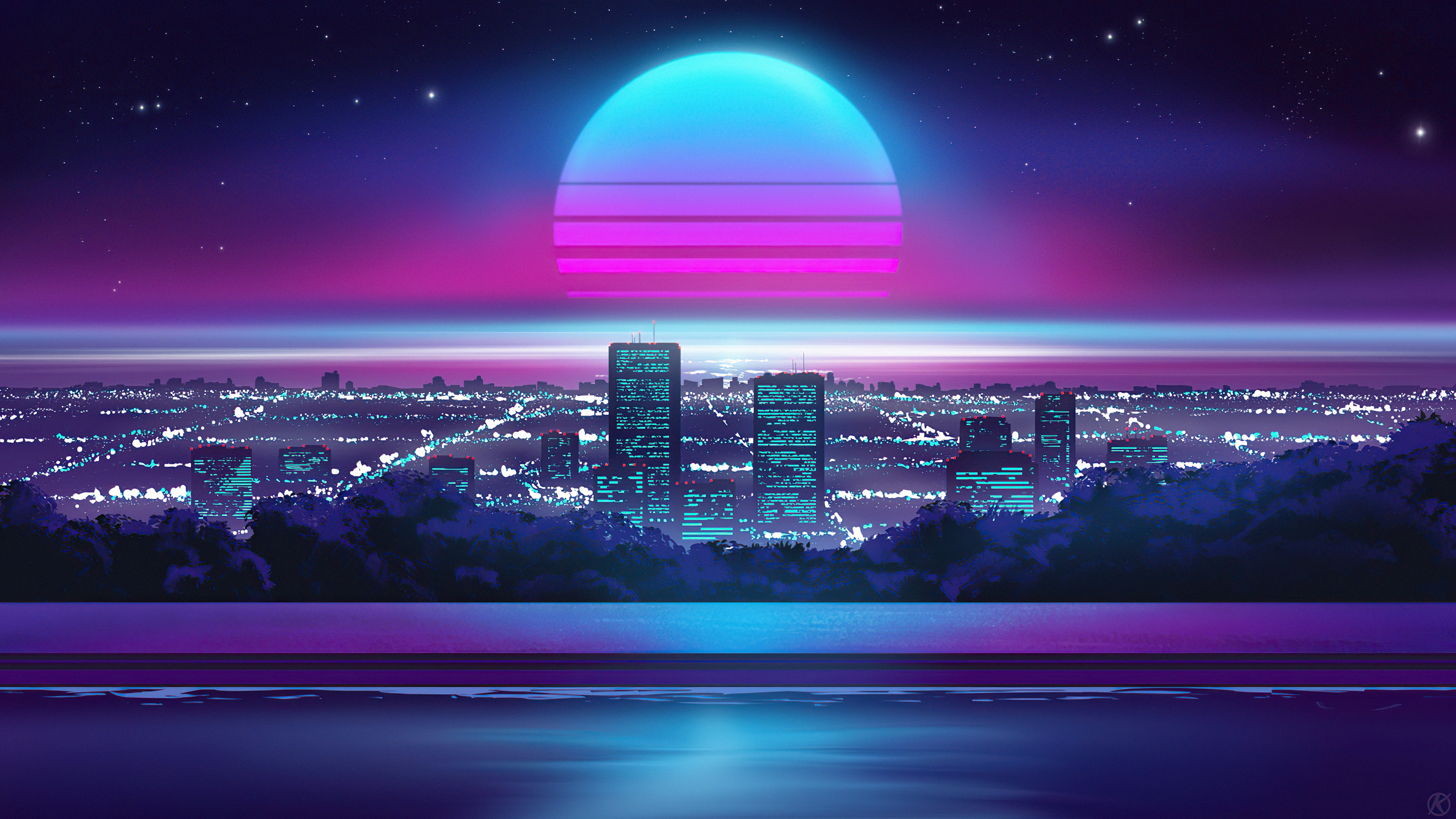 Aesthetic mountain synthwave retrowave wallpaper with a cool and vibrant  neon design, AI Generated 24209413 Stock Photo at Vecteezy