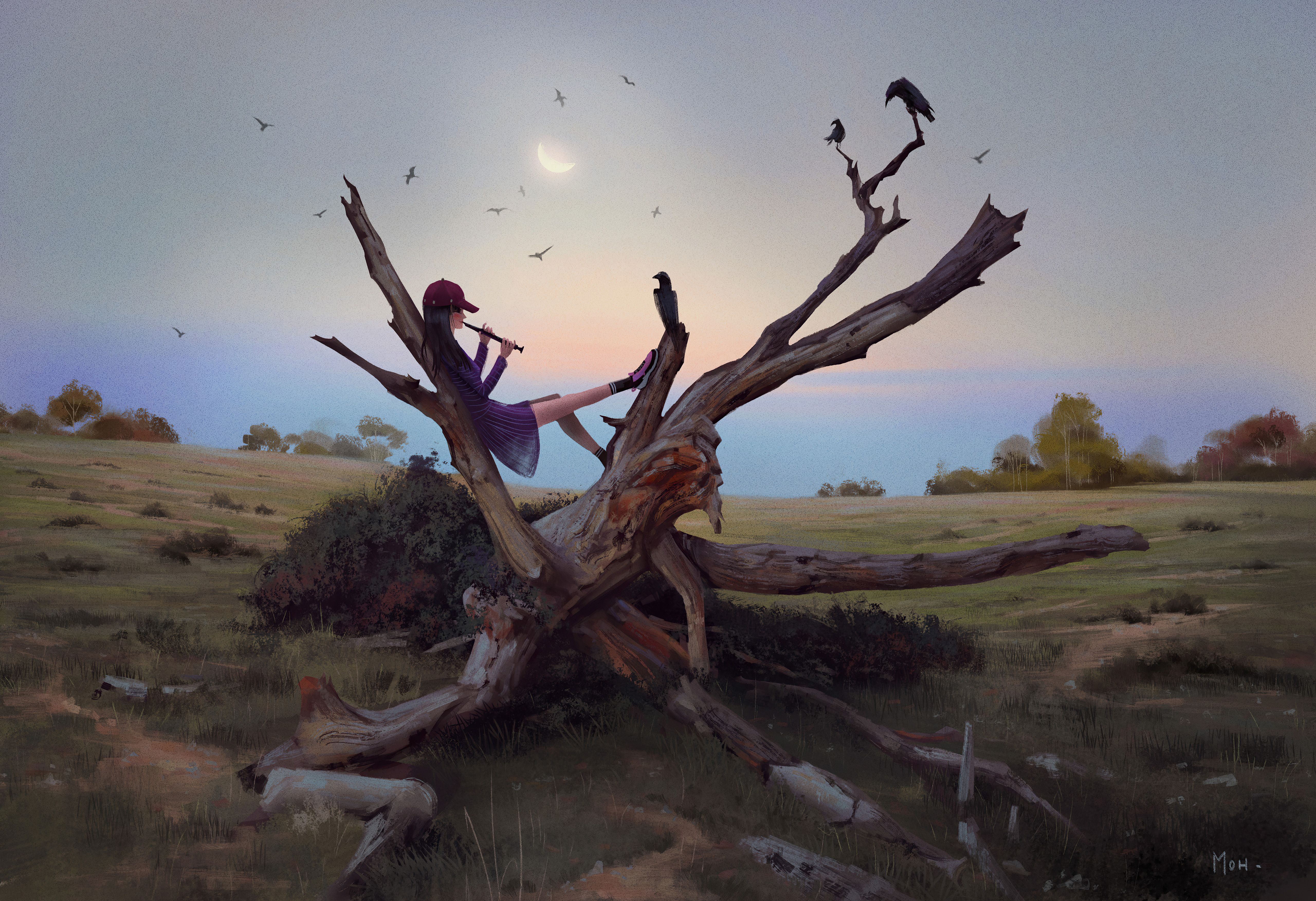 girl playing flute on raven tree zc.jpg